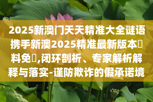 2025新澳门天天精准大全谜语携手新澳2025精准最新版本資料免費,闭环剖析、专家解析解释与落实-谨防欺诈的假承诺境