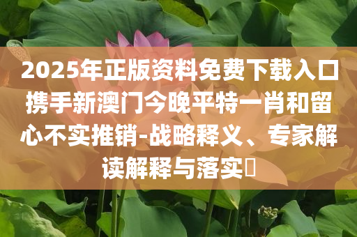 2025年正版资料免费下载入口携手新澳门今晚平特一肖和留心不实推销-战略释义、专家解读解释与落实​