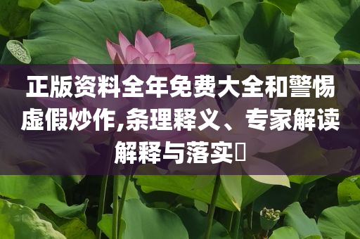 正版资料全年免费大全和警惕虚假炒作,条理释义、专家解读解释与落实​