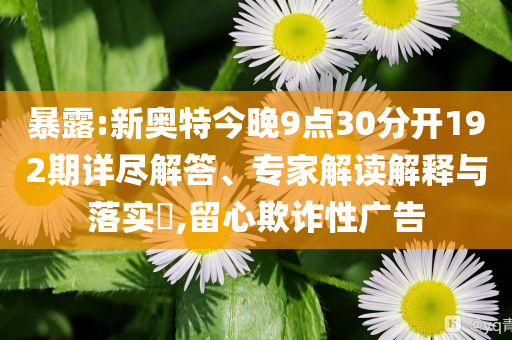 暴露:新奥特今晚9点30分开192期详尽解答、专家解读解释与落实​,留心欺诈性广告