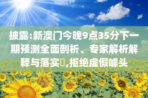 披露:新澳门今晚9点35分下一期预测全面剖析、专家解析解释与落实​,拒绝虚假噱头